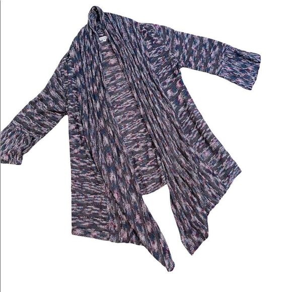 Ball of Cotton Handloomed in USA variegated yarn draped bell sleeve cardigan - Picture 4 of 13